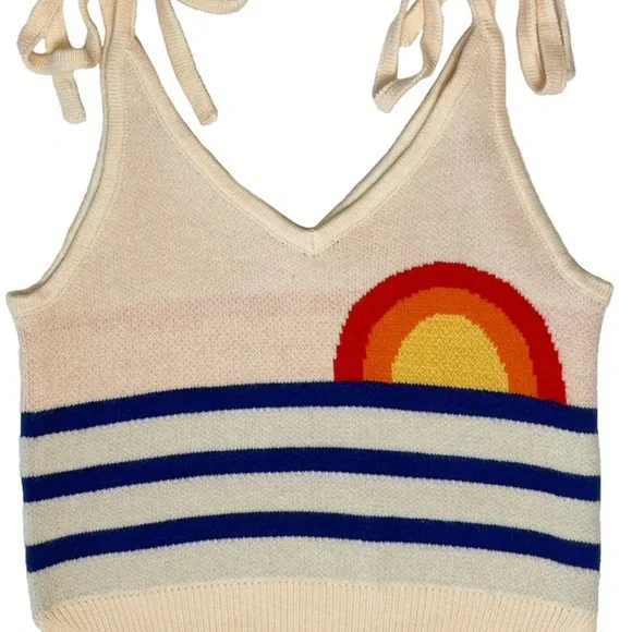 Miss Sparkling Sunset Stripe Knit Tank Top - Retro Summer Vibes - Size L - Picture 2 of 5